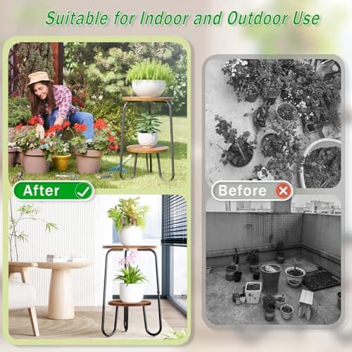 REFGY 2 Tier Wood Plant Stand Indoor, Small Round Flower Pot Stand, 19.6" Tall Single Plant Holder for Living Room, Balcony, Rustic Brown End Side Table（Rustic Brown） 5