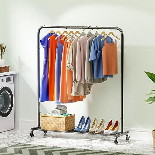 Simple Trending Clothing Garment Rack, 44 Inch Rolling Clothes Organizer on Wheels for Hanging Clothes with Mesh Shelves, Black 6