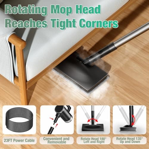 11-in-1 Steam Mop - Detachable Handheld Steam Cleaner with 380mL Tank, 260℉ Floor Steamer for Hardwood, Tile, Grout, Windows, Bath & Kitchen - 3-Level Steam Control, Multi-Purpose Floor Steam Cleaner 5