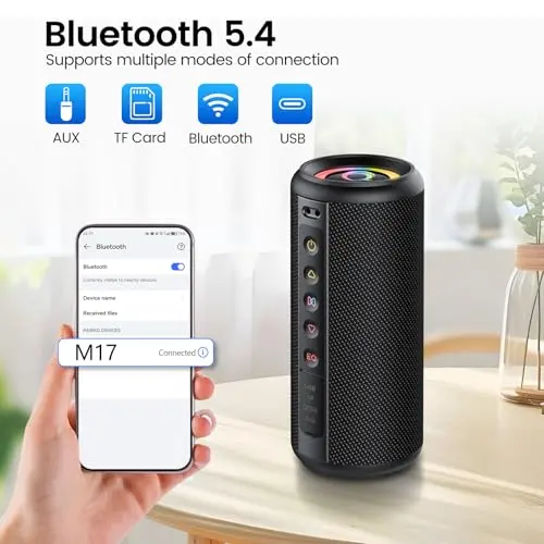 dotn Portable Bluetooth Speaker, 2026 Bluetooth 5.4 Wireless Speaker with 20W HD Loud Stereo Sound, 20H Playtime, LED Lights, IP7, TWS Pairing, Built-in Mic, for Outdoor, Home, Beach, Party, Gift 6