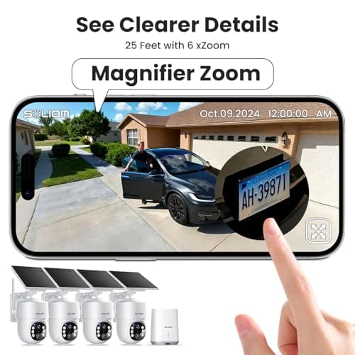 SOLIOM- 5MP Security Cameras Wireless Outdoor, No Subscription & Solar Powered,4-Cam Pack Cameras for Home Security with 360° Auto Motion Tracking, 3K Color Night Vision,5G & 2.4G Router Compatible 9