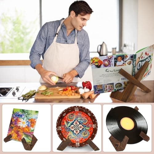 Wooden Cookbook Display Stand Holder - Adjustable, Foldable, Rustic Wood Design, Great for Kitchen Countertops, Tablets, Recipe Books, and Photos, Perfect Gift for Home Chefs and Cooking Lovers 5