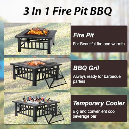 FDW Multifunctional Outdoor Fire Pit 32 Inch Table Metal Firepit Stove Backyard with Waterproof Cover for Patio Garden Fireplace, Camping, Outdoor Heating, Bonfire and Picnic 6