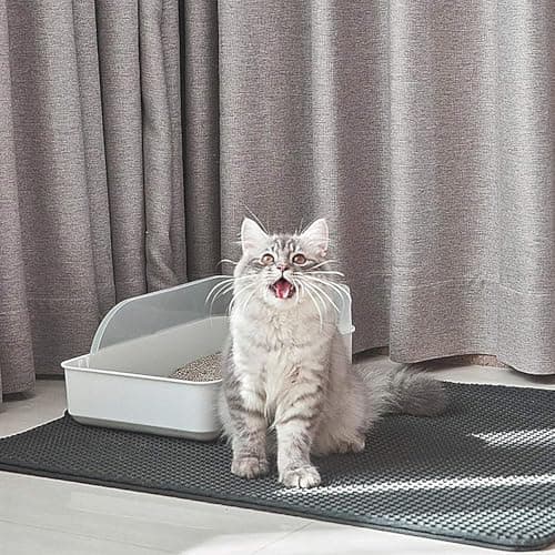 Cat Litter Mat-30"X24" Jumbo Litter Trapping Mat EVA Honeycomb,Urine & Waterproof Scatter Control Matt for Cat With Handle Design Easier To Clean, Less Waste, Soft On Paws, Gray 6