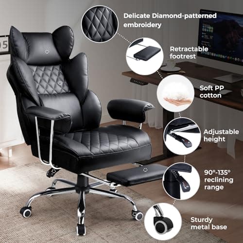 COMHOMA Big and Tall Gaming Chair with Pocket Spring Lumbar Support, Ergonomic Office Chair with Footrest, Executive Desk Chair with Outward Fixed Soft Armrests, Computer Chair with High Back, Black 6