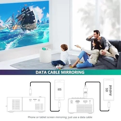 wepvo Projector Mini Portable Outdoor Movie Projectors, LED Pico Video Projector for Home Theater Film Projectors, Compatible with Smartphone/ Tablet/ Laptop/ TV Stick/ PS/ USB 5