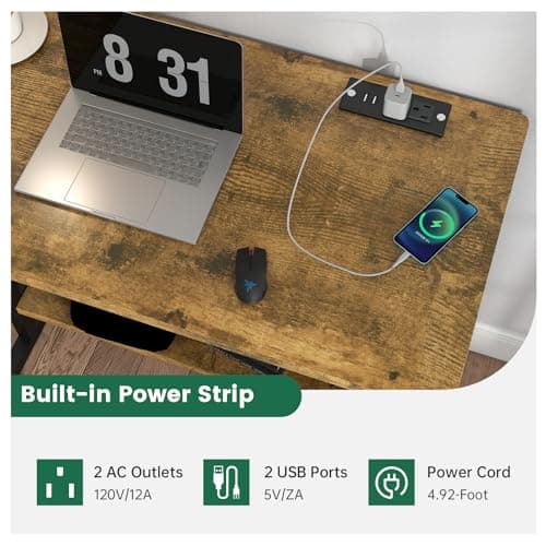 Hadulcet Small Standing Desk with Charging Station, Rolling Desk Adjustable Height, Mobile Laptop with Wheels, Portable Stand Up for Treadmill Walking Pad, 31.5 x 15.7 in, Rustic Brown 7