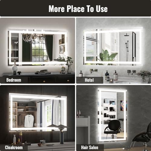 LED Bathroom Mirror, 32x48 Inch White Framed Gradient Front and Backlit Vanity Mirror, Anti-Fog, Dimmable, Wall Mounted Horizontal/Vertical Lighted Mirror, LED Vanity 7