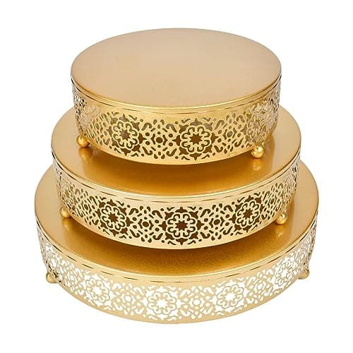 Adorabby Golden 3-Tier Metal Cake Stand - Cake Stand Set Wedding, Dessert Table Decor, 3-Piece Combination, Iron Art, Elegant and Decorative(Gold)