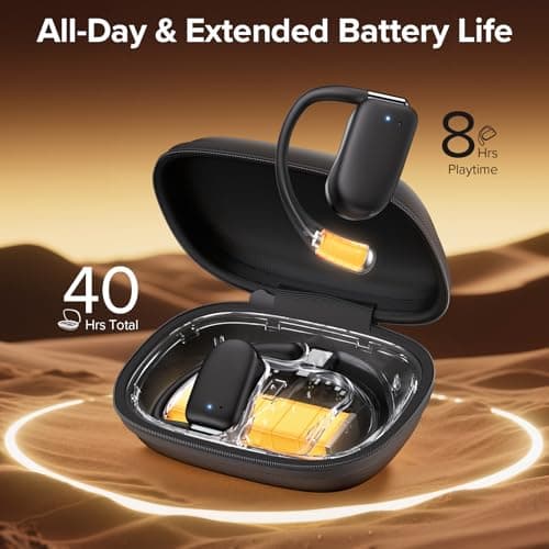 Ear Buds Wireless Earbuds Bluetooth Headphones 40Hrs Playtime, Open Ear Earbuds with Earhook & Zipper Case, Over Ear Sports Headphones 16.2mm Stereo Sound for Running/Gym, Lanyard Design Black 5
