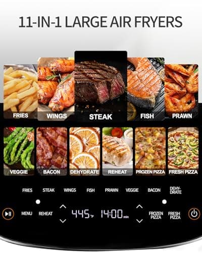 6 QT Large Air Fryer, Fits 12" Pizza, 50 dB Ultra-Low Noise, Dual Heating Technology,11-IN-1,Quiet Smart Air Fryer with Window and Light, Digital Wide Fryer, Dishwasher Safe, Extra Large Family Size 6