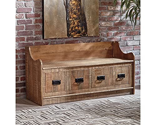 Signature Design by Ashley Garrettville Vintage Distressed Solid Wood Entryway Storage Bench, Brown 9