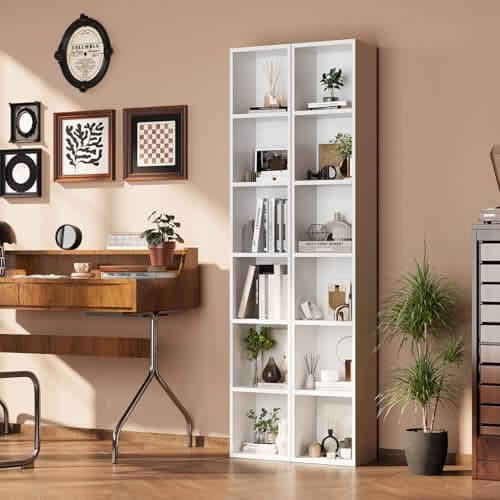 oneinmil 71.5" Tall Narrow Bookshelf, 6-Tier Cube Display Rack, Modern Corner Bookshelf with Storage Space, CD Storage Cabinet for Home Office (White 1 Pack, 6-Tier) 5