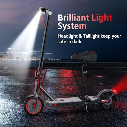 Roinside Electric Scooter with Seat - 8.5" Solid Tires, 350W Motor, Up to 19 MPH and 21 Miles Long-Range Commuting Foldable Scooter for Adults with Dual Braking System and Smart App 6