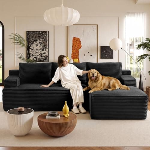 96" Sectional Couches for Living Room Cloud Couch Sofa with L-Shape Upholstered Boneless Couchs Modern Modular Sectional Couch with Chaise (Black, 96" W+Right Facing Chaise+2Seaters) 9