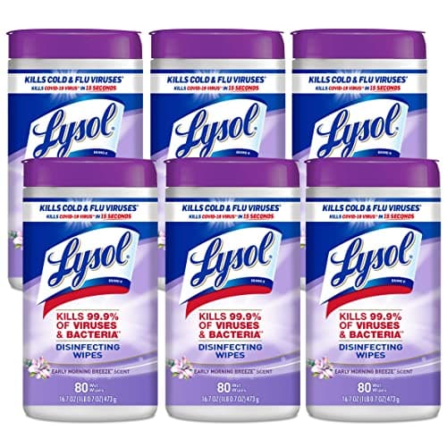 Lysol Disinfectant Wipes, Multi-Surface Antibacterial Cleaning Wipes, Dorm Room Essentials for Disinfecting and Cleaning, Early Morning Breeze, 80 Count (Pack of 6)