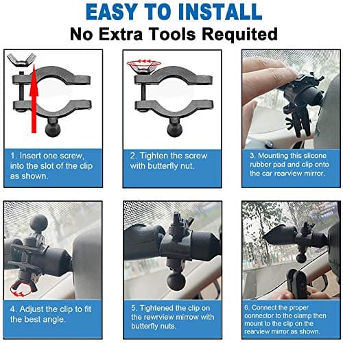 Dash Cam Mount, Universal Dash Camera Rear View Mirror Mount Holder Kit for Miden S7, APEMAN, YI, Rexing V1P, Roav, Falcon F170, Z-Edge, Old Shark, KDLINKS X1, E-ACE, UGSHDI, Peztio and Most Other 7