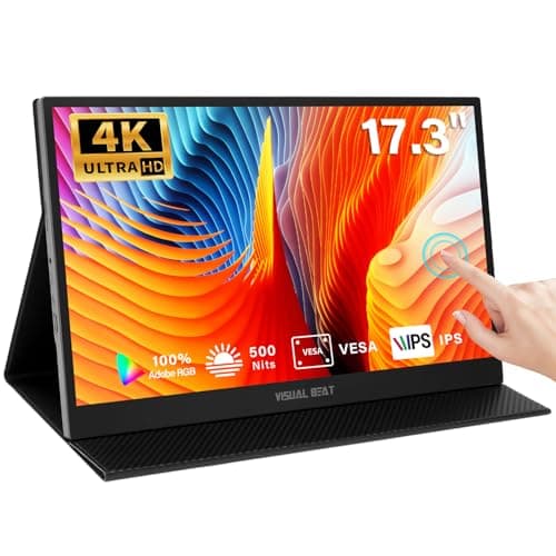 Visual Beat 17.3'' 4K Portable Touchscreen Monitor, UHD 500Nits 100% AdobeRGB IPS HDR Travel Display, USB, Type-C & HDMI, Dual Speakers, VESA & Smart Cover - for Laptop PC Phone PS4/5 Xbox etc.