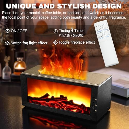 Upgraded 300ml Fireplace Diffuser Essential Oill X3,7 Colorful Large Flame Fire Humidifier Changing Aroma Diffuser for Aromatherapy Yoga Room Bedroom, Room, Office, Home with Remote Timer and Auto Off 6