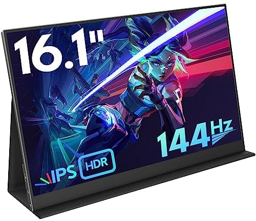 HONGO 16.1'' 144Hz Portable Gaming Monitor for Laptop, 1080P FHD IPS Screen with HDR, 1200:1 FreeSync, Ultra Slim & Eye Care,Travel Monitor External Screen for Laptop, PC, PS5, Mac, Xbox