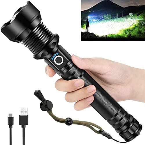 OMALIGHT Rechargeable LED Flashlight, 90,000 Lumens Super Bright Tactical Flashlights with Zoomable 10 Modes Waterproof Flash Light for Camping Emergencies Outdoor Indoor