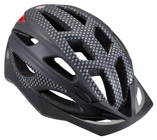 Schwinn Beam Lighted Helmet for Adults, Size 58 - 62 cm for Riders Ages 14+, Rear LED Light, Reflective Strips, Adjustable Dial and Straps, 17 Air Vents, Removable Visor, Adult Bike Helmet