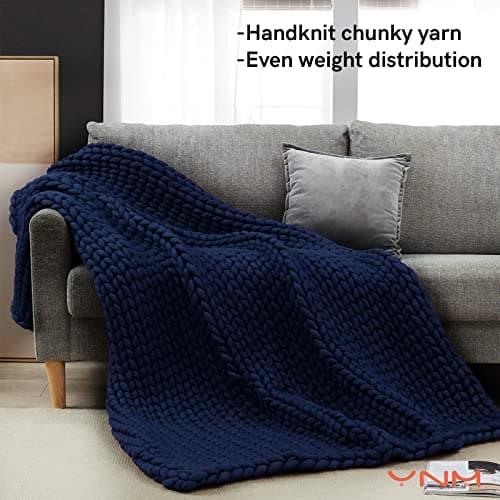 YnM Weighted Blanket, Handmade Chunky Knitted Design, Soft and Cozy, Temperature Regulating and Breathable, Machine Washable Throw for Sleep or Home Decor (Prussian Blue, 50x60 Inch, 10lbs) 2