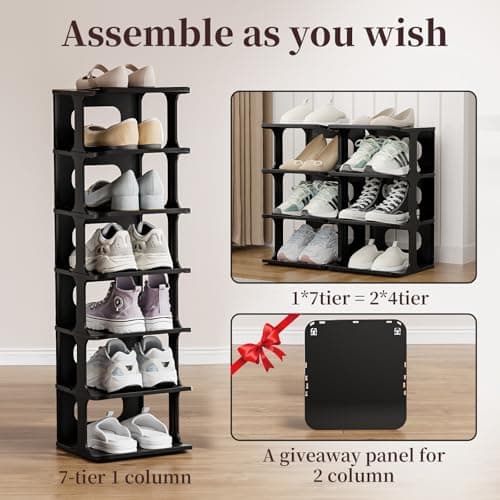 HAIXIN Vertical Narrow Tall Shoe Rack for Front Door Entrance, 7-Tier Sturdy Stackable Shoe Rack Organizer for Closet Entryway, Corner Shoe Storage Shelf Shoe Cubby 5