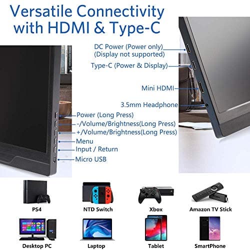 cocopar Portable Monitor 17.3 Inch 1080P FHD IPS 100% sRGB FreeSync USB-C Gaming Monitor with Type-C Mini HDMI for Xbox Laptop PC Mac Surface with VESA Mount (Renewed) 6