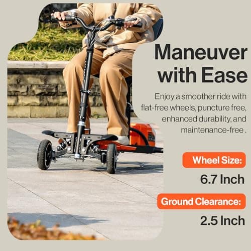 SuperHandy Passport Pro Mobility Scooter - Foldable Aluminum Frame, 4 Wheels, Includes 2 48V 2Ah Li-Ion Batteries & Charger, Supports up to 330 Lbs [Patent Pending] (Orange & Black, 330 Lbs) 7