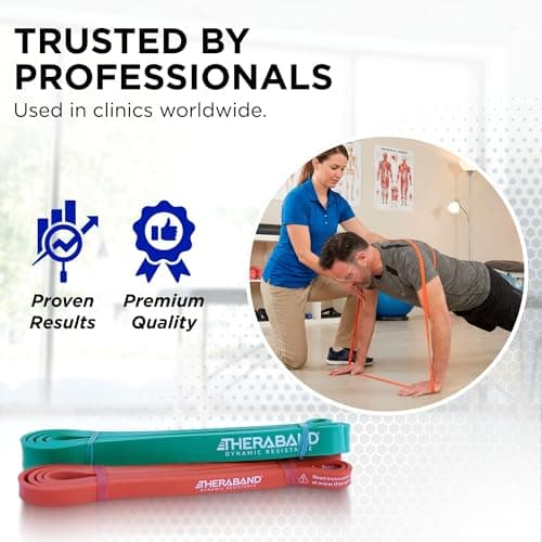 THERABAND High Resistance Bands, Set of 2 Elastic Super Bands for Improving Flexibility, Injury Rehab, & Full Body Workouts, Heavy Duty Stretch Bands for Lifting, 1 Light & 1 Medium Band 7