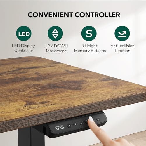 FEZIBO 63" L Shaped Standing Desk - Adjustable Corner Standing Desk L Shape, L-Shaped Adjustable Table with Splice Board, Vintage-Brown 6