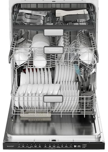 SHARP SDW6757ES Slide-In Dishwasher, Stainless Steel Finish, 24" Wide, Soil Sensors, Premium White LED Interior Lighting, Smooth Glide Rails, Heated Dry Option, Responsive Wash Cycles, Power Wash Zone 11