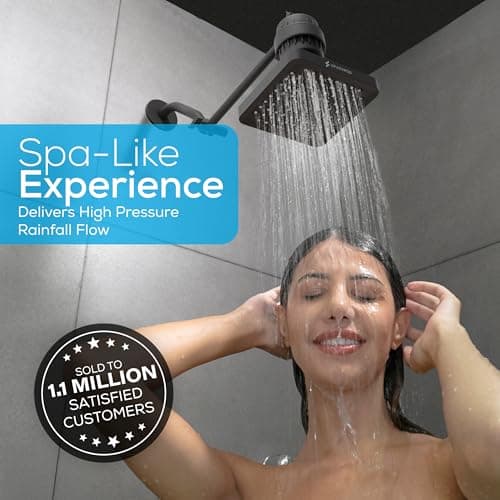 SparkPod Shower Head - High Pressure Rain - Premium Quality Luxury Design - Easy Clean Adjustable Replacement for Your Bathroom Shower Heads (Midnight Black Matte, 6 Inch Square) 3