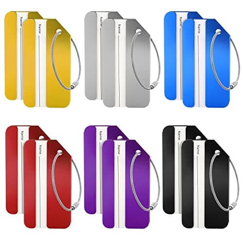 ASTER 12Pieces Metal Luggage Tags Bag Tags Stainless Steel Aluminum Metal Travel ID Bag Tag for Travel Luggage Baggage Identifier (Red, Silver, Black, Blue, Purple, Gold)