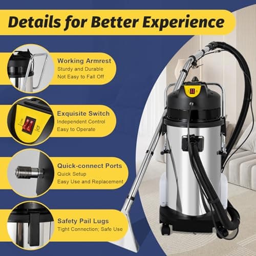 40L/11Gal Commercial Carpet Cleaning Machine 3 in 1 Carpet Spraying Floor Brush Cleaner Extractor Vacuum Deep Cleaning Washing Machine Portable Carpets Extractor Cleaner for Hotels,Dry Cleaners 7