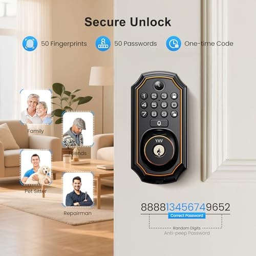 YHV Keyless Entry Door Lock with Camera Electronic Smart Lock Fingerprint Keypad Deadbolt with Code, App Remote Control, Auto Unlock, Wi-Fi Connected, Doorbell for Front Door 5