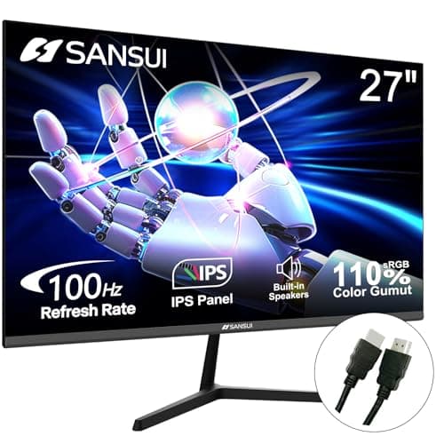 SANSUI Monitor 27 Inch IPS 100Hz Computer Monitor, Built-in Speakers HDR 110% sRGB FHD HDMI RTS/FPS Tilt Adjustable VESA Compatible, for Game and Office (HDMI Cable Included)