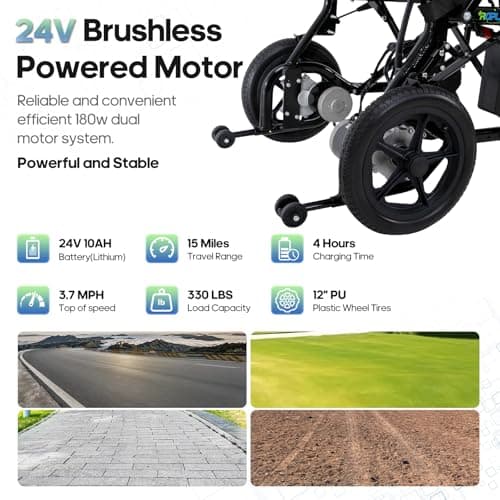 Electric Wheelchair for Adults Lightweight Foldable Electric Wheelchair for Seniors Motorized Wheelchair Power Wheelchairs for Adults (Black) 8