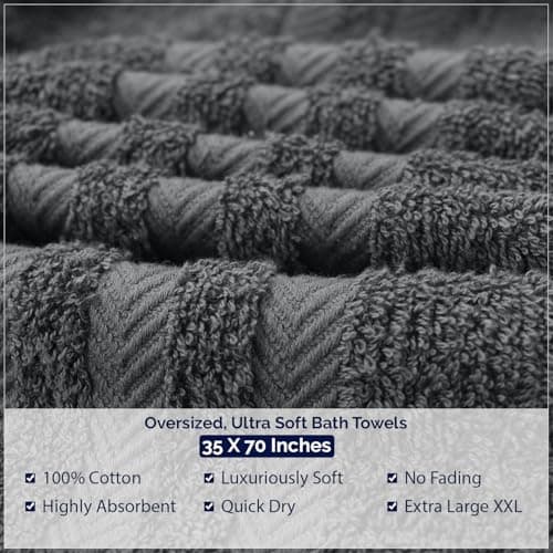 DAN RIVER 2 Pack Luxury Bath Sheets 35x70, 600 GSM, Soft & Quick Dry 100% Ring Spun Cotton Towels Ideal for Hotels, Spas, Gyms & Salons Extra Large, Gray 6