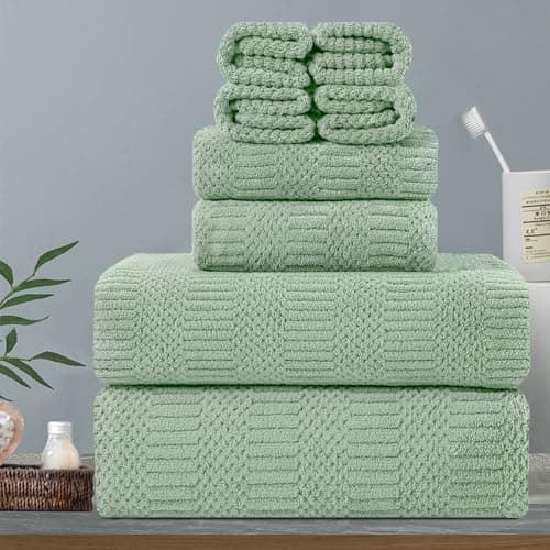 Hailea 8 Piece Oversized Bath Towels Set Green,2 Extra Large Bath Sheets,2 Hand Towels and 4 Washcloths 600 GSM Soft Bathroom Towel,Highly Absorbent Quick Dry Towels Set for Bathroom,Hotel and Spa