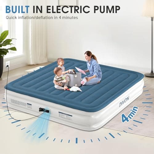 DIVON King Size Air Mattress,15’’High King Air Mattress with Built in Pump,Quick Inflatable Mattress in 3 Mins,Upgraded Blow Up Mattress for Home, Guests & Camping,750lbs 5