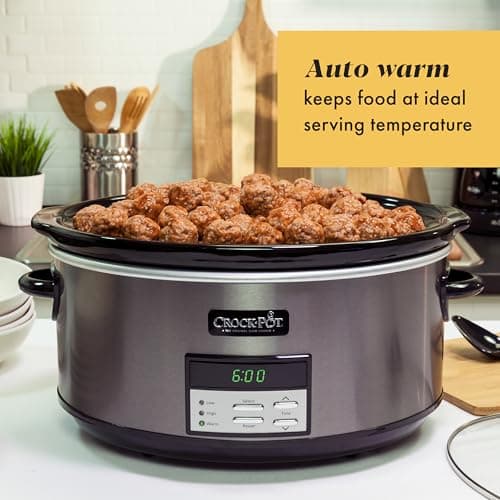 Crock-Pot Large 8-Quart Programmable Slow Cooker with Auto Warm Setting Black Stainless Steel 5