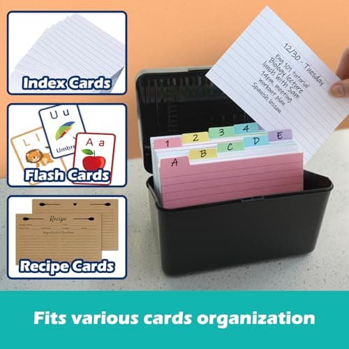 Olivo 3x5 Index Card Holder Box with 100 Cards Dividers Tabs 3"x 5", Teal 7
