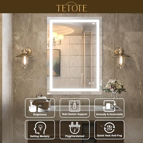TETOTE 40 x 24 LED Bathroom Mirror LED Vanity Makeup Mirror Dimmable Anti-Fog Bathroom Lighted Mirror Wall Mounted Bathroom Decor Waterproof, Tempered Glass 8