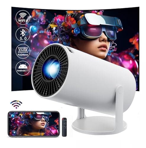HY300 Projector with WIFI6 and Bluetooth, 4K 1080P Support with Android TV 11.0, Mini Portable Projector 180° Rotatable Movie Projector ,Auto Keystone Compatible for Laptop, PC, Smartphone
