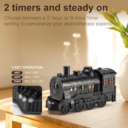BLOIMP Essential Oil Diffuser Train Diffuser 300ml, Train Humidifier, Aromatherapy Diffuser Cool Mist Aromatherapy with 2 Light 2 Mist Mode Auto Shut-Off, Remote Included for Office Baby Home (Black) 6