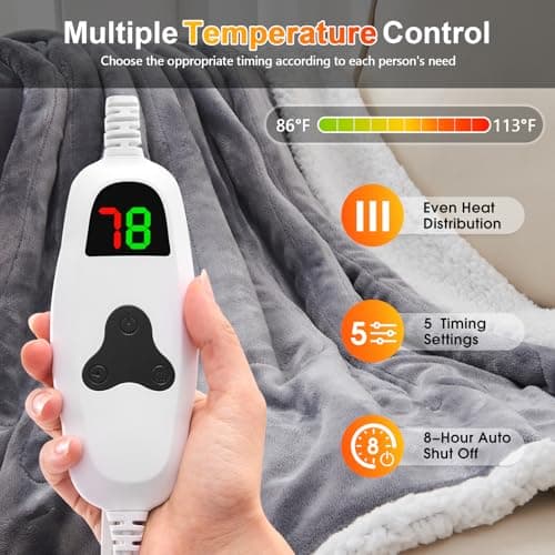 Wearable Heated Throw Blanket Electric Shawl ,Christmas Birthday Gifts for Grandma,Gift for Mom and Elderly Women,Heated Robe Poncho Blanket Hoodie for Adult, 5-Position Timer 10-Heating Levels,Grey 6