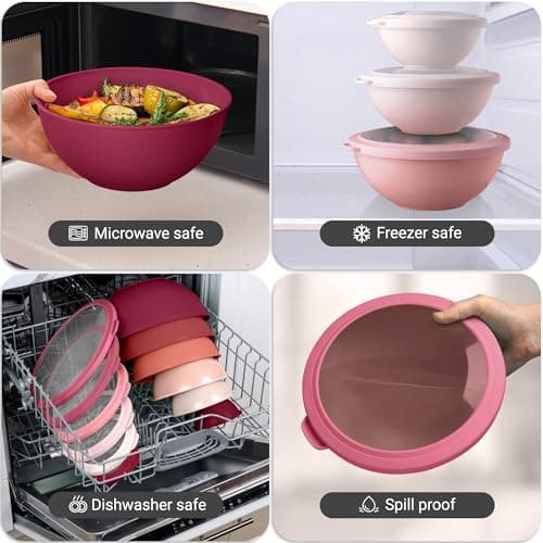 Zulay Kitchen 12 Piece Plastic Mixing Bowls with Lids Set - Leak-Proof Microwave & Freezer Safe Stackable Mixing Bowl Set for Preparing, Serving and Storing - Non-Slip Large Nesting Bowls (Red Ombre) 7