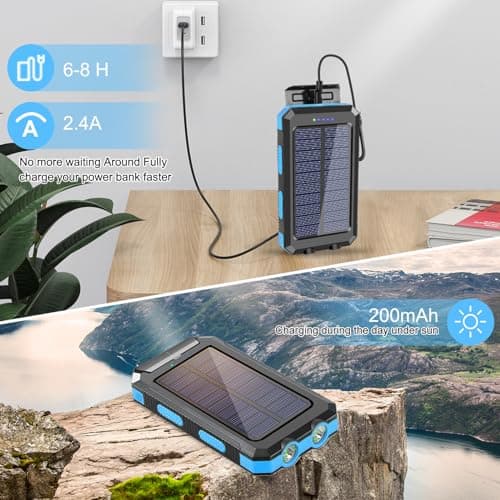 YELOMIN Solar Charger, 20000mAh Portable Type-C Solar Power Bank with 4 Cables, Waterproof Battery Pack, Outdoor External Backup Power Charger Six Outputs/LED Flashlights, Perfect for Camping Travel 5